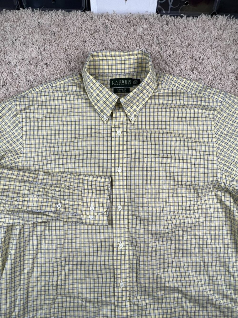 Lauren Ralph Lauren Classic Fit Mens 17.5 34/35 Long Sleeve Button Up Yellow - Picture 2 of 6